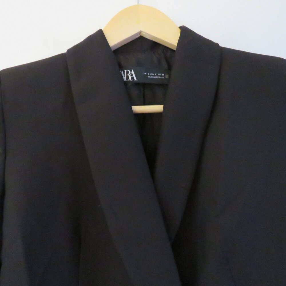 ZARA Double Breasted Long Blazer Jacket in Black Minimalist Blogger Fave Size S - Picture 7 of 14